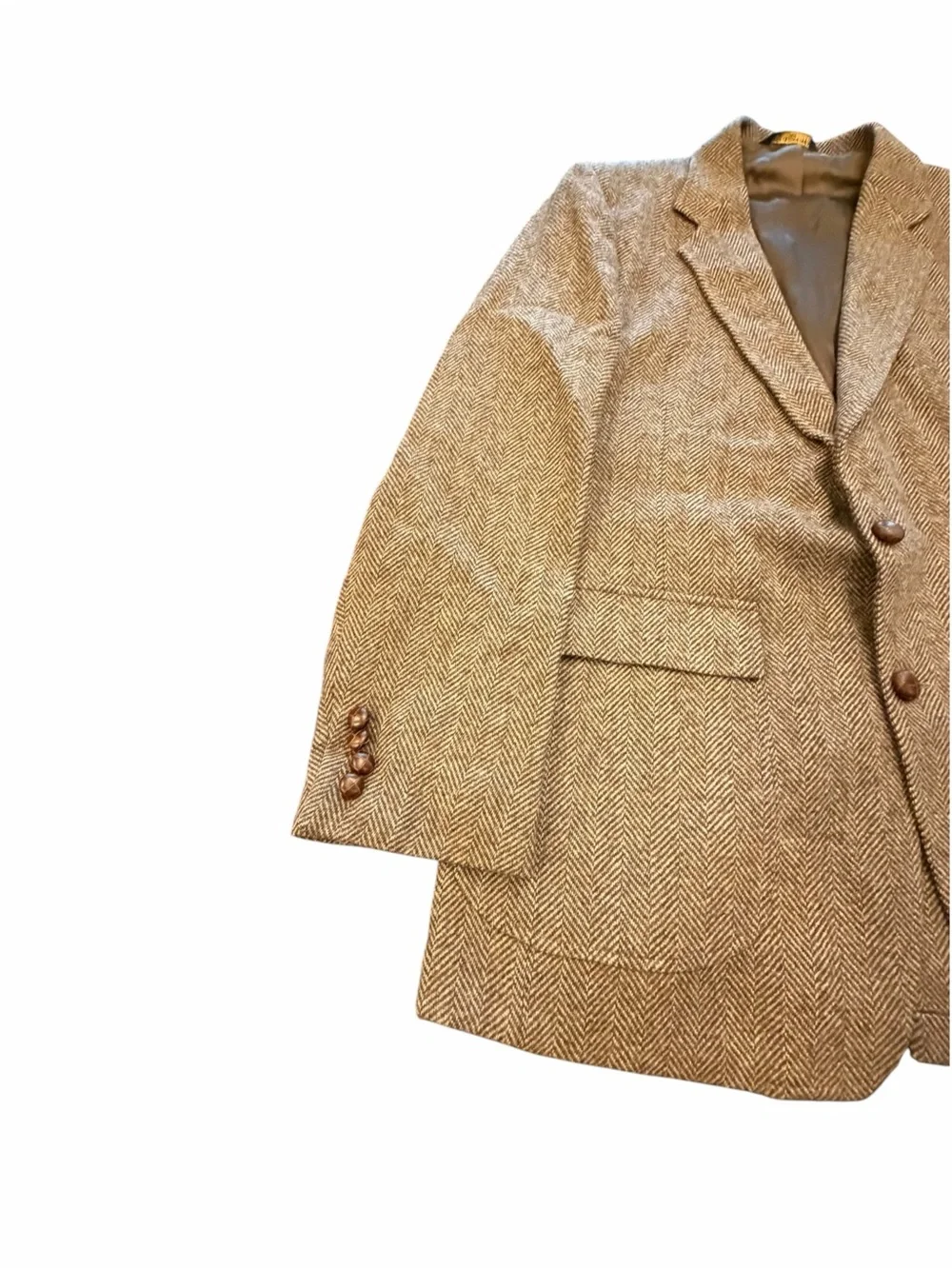 Haggar Imperial Blazer Men 40” Brown Multi Tweed Herringbone Wool USA Vintage